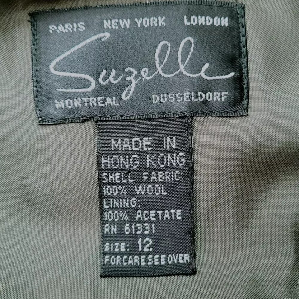Suzelle Wool Jacket Size 12 Embroidered Full Front Zipper Buttons Pockets Green - Picture 11 of 13